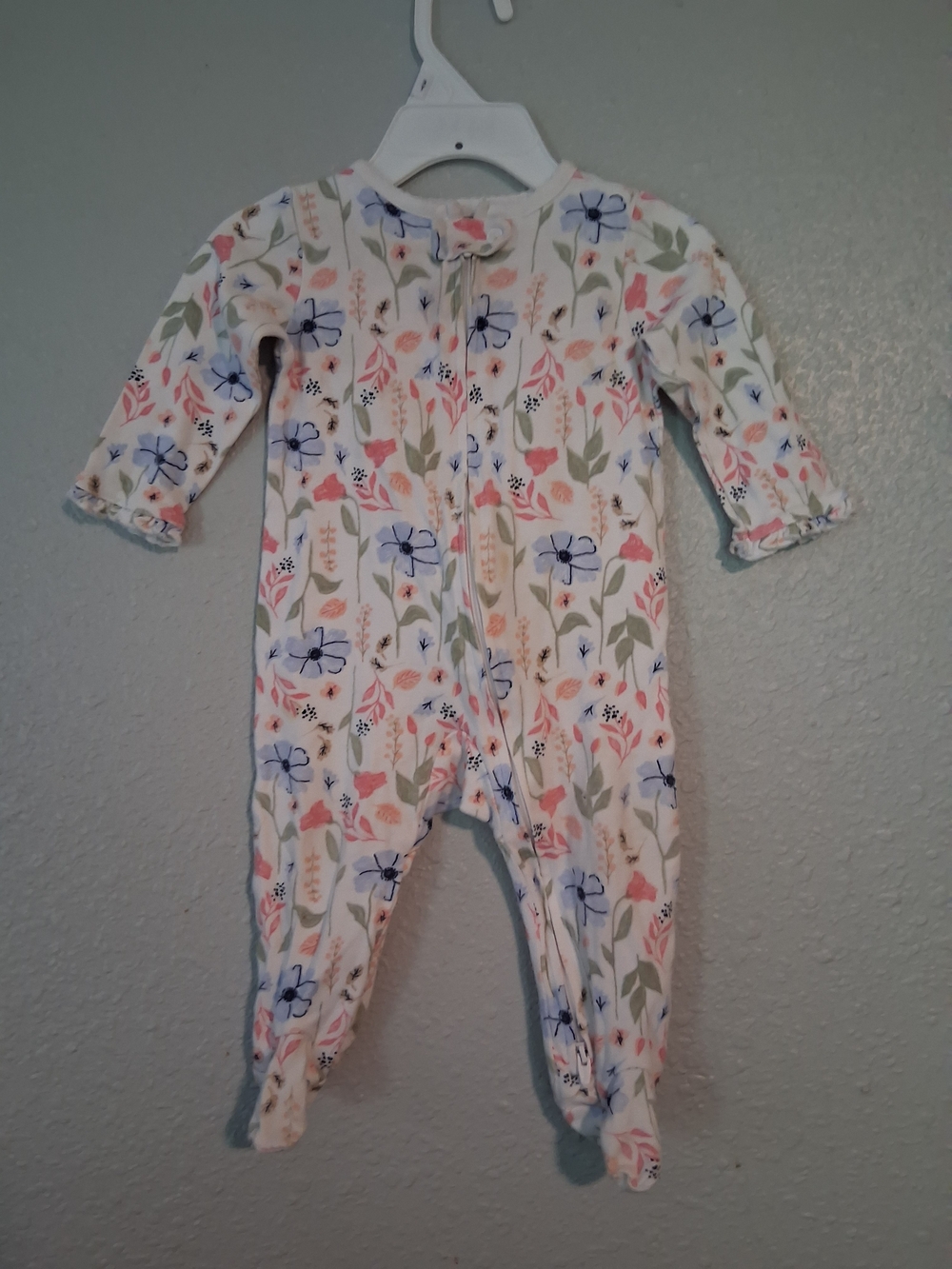 Carter's White Floral Footed One-Piece Pajamas with Blue and Pink Flowers